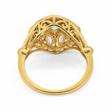 Art Deco Ring Marquise Filigree Yellow Tone, Simulated CZ 925 Sterling Silver