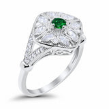 Art Deco Ring Marquise Filigree Simulated Green Emerald CZ 925 Sterling Silver