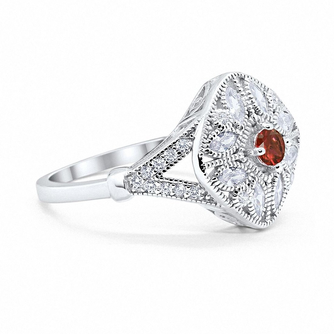 Art Deco Ring Marquise Filigree Simulated Garnet CZ 925 Sterling Silver