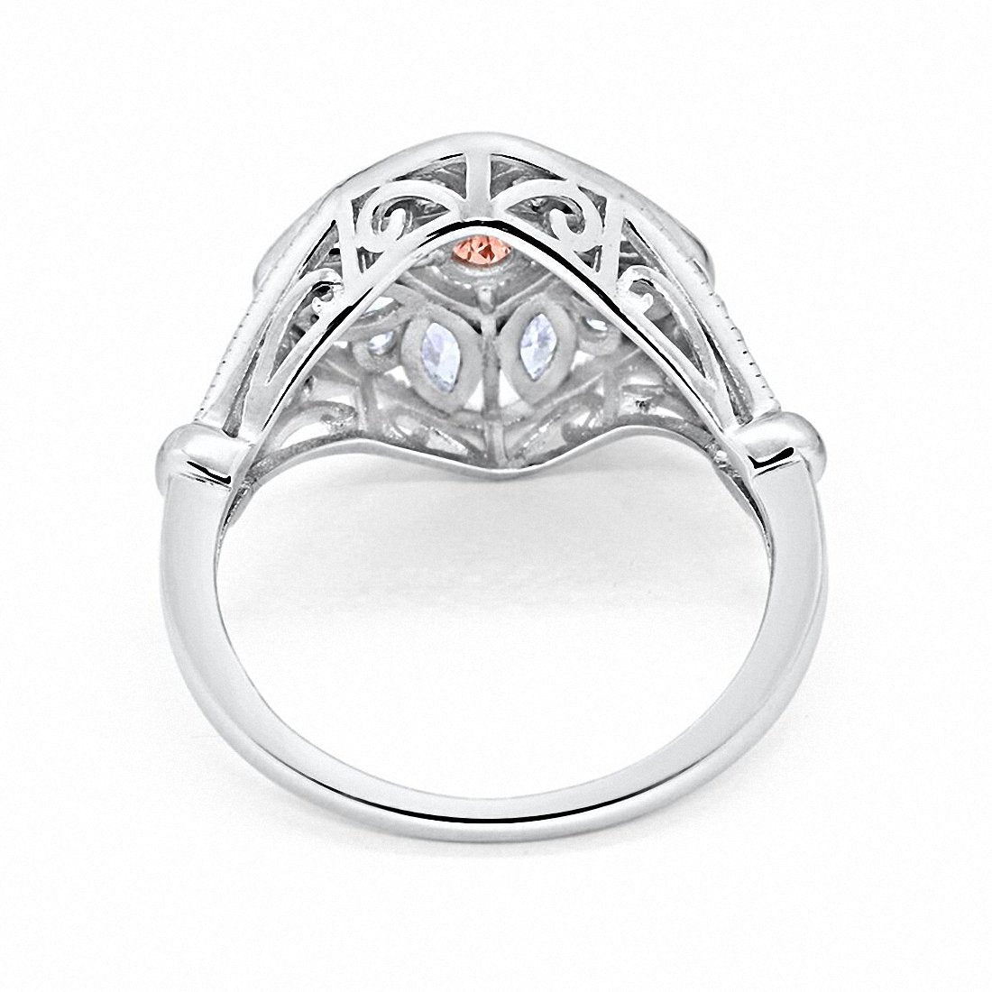 Art Deco Ring Marquise Filigree Simulated Morganite CZ 925 Sterling Silver