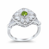Art Deco Ring Marquise Filigree Simulated Peridot CZ 925 Sterling Silver