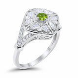 Art Deco Ring Marquise Filigree Simulated Peridot CZ 925 Sterling Silver