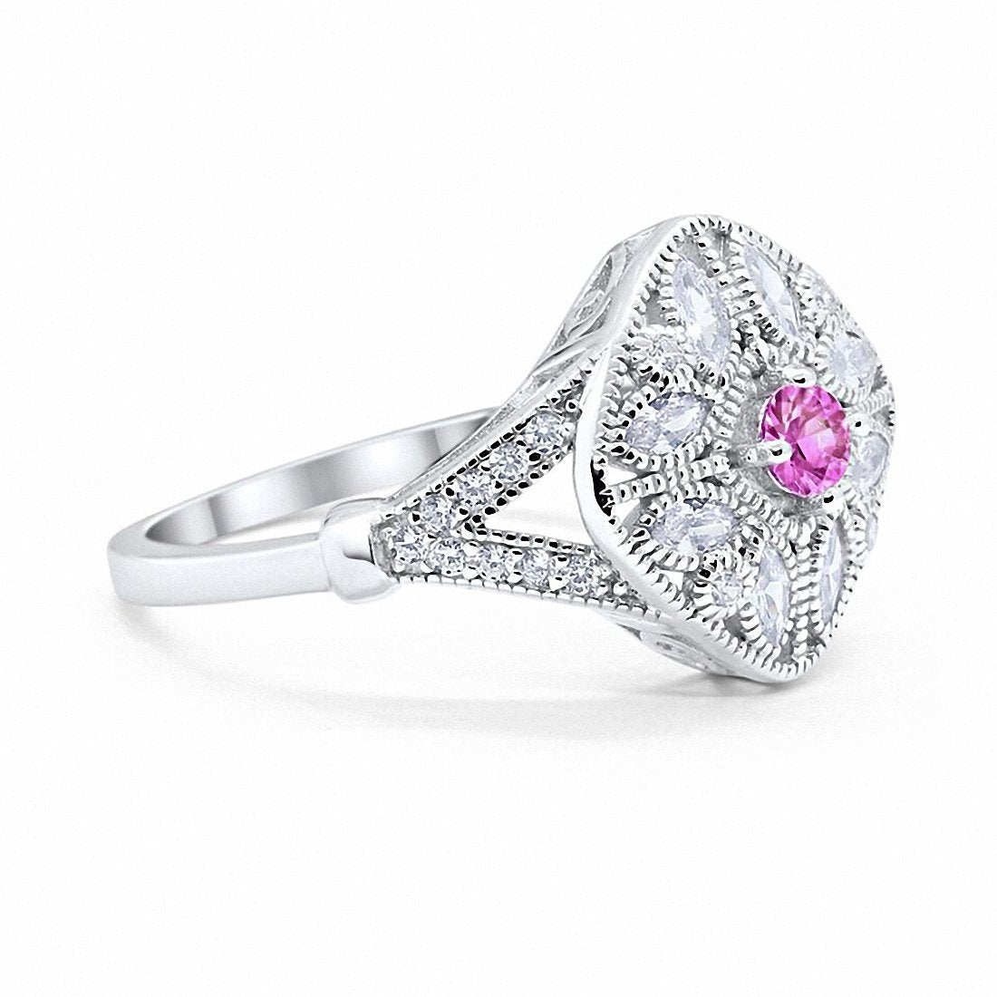 Art Deco Ring Marquise Filigree Simulated Pink CZ 925 Sterling Silver
