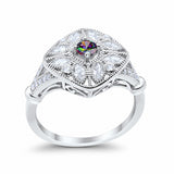 Art Deco Ring Marquise Filigree Simulated Rainbow CZ 925 Sterling Silver