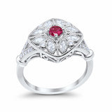 Art Deco Ring Marquise Filigree Simulated Ruby CZ 925 Sterling Silver