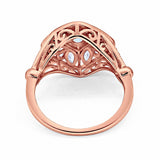 Art Deco Ring Marquise Filigree Rose Tone, Lab Created White Opal 925 Sterling Silver