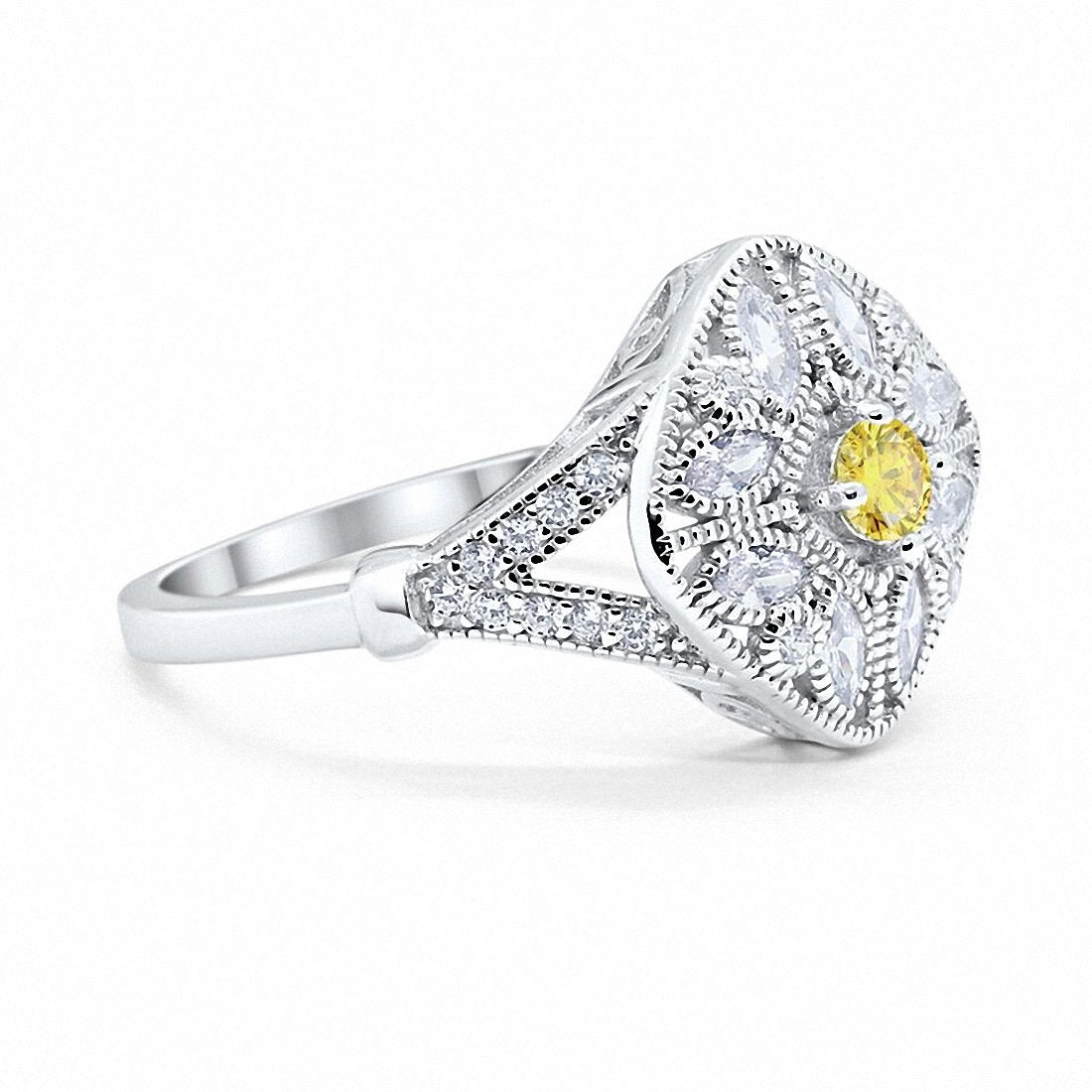 Art Deco Ring Marquise Filigree Simulated Yellow CZ 925 Sterling Silver