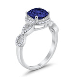 Halo Infinity Wedding Ring Round Simulated Blue Sapphire CZ 925 Sterling Silver