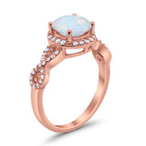 Halo Infinity Wedding Ring Round Rose Tone, Lab Created White Opal 925 Sterling Silver