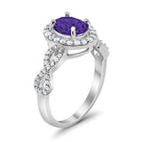 Art Deco Halo Wedding Ring Oval Simulated Amethyst CZ 925 Sterling Silver