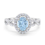 Art Deco Wedding Ring Oval Simulated Aquamarine CZ 925 Sterling Silver