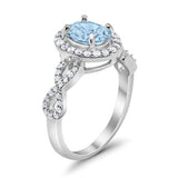 Art Deco Wedding Ring Oval Simulated Aquamarine CZ 925 Sterling Silver