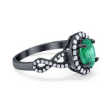 Art Deco Wedding Ring Oval Black Tone, Simulated Green Emerald CZ 925 Sterling Silver