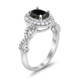 Art Deco Wedding Ring Oval Simulated Black CZ 925 Sterling Silver