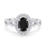 Art Deco Wedding Ring Oval Simulated Black CZ 925 Sterling Silver