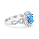Art Deco Wedding Ring Oval Simulated Blue Topaz CZ 925 Sterling Silver