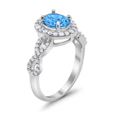 Art Deco Wedding Ring Oval Simulated Blue Topaz CZ 925 Sterling Silver