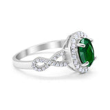 Art Deco Halo Wedding Ring Oval Simulated Emerald CZ 925 Sterling Silver