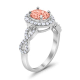 Art Deco Wedding Ring Oval Simulated Morganite CZ 925 Sterling Silver