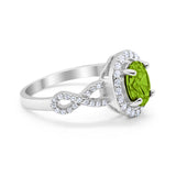 Art Deco Wedding Ring Oval Simulated Peridot CZ 925 Sterling Silver