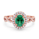Infinity Wedding Bridal Ring Oval Rose Tone, Simulated Green Emerald CZ 925 Sterling Silver