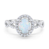 Art Deco Halo Wedding Ring Oval Lab White Opal 925 Sterling Silver