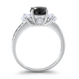 Three Stone Wedding Ring Simulated Black CZ Round 925 Sterling Silver