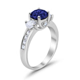Three Stone Wedding Ring Simulated Blue Sapphire CZ 925 Sterling Silver