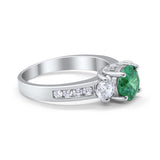 Three Stone Wedding Ring Simulated Green Emerald CZ 925 Sterling Silver