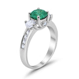Three Stone Wedding Ring Simulated Green Emerald CZ 925 Sterling Silver