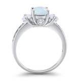 Three Stone Wedding Ring Lab White Opal 925 Sterling Silver