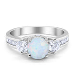 Three Stone Wedding Ring Lab White Opal 925 Sterling Silver
