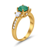 Three Stone Wedding Ring Simulated Emerald CZ Yellow Tone 925 Sterling Silver