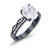 Two Piece Wedding Oval Ring Black Tone, Simulated Cubic Zirconia 925 Sterling Silver