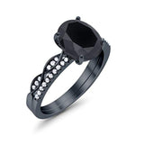 Two Piece Wedding Oval Ring Black Tone, Simulated Black CZ 925 Sterling Silver