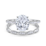 Engagement Bridal Set Band Piece Ring Oval Simulated CZ 925 Sterling Silver