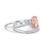 Two Piece Wedding Oval Ring Simulated Morganite CZ 925 Sterling Silver