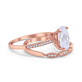 Engagement Bridal Set Band Piece Ring Oval Rose Tone, Simulated CZ 925 Sterling Silver