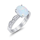 Two Piece Engagement Ring Oval Lab Created White Opal Solid 925 Sterling Silver