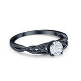 Solitaire Trinity Engagement Ring Black Tone, Simulated Cubic Zirconia 925 Sterling Silver