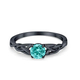 Solitaire Trinity Engagement Ring Black Tone, Simulated Paraiba Tourmaline CZ 925 Sterling Silver