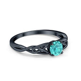 Solitaire Trinity Engagement Ring Black Tone, Simulated Paraiba Tourmaline CZ 925 Sterling Silver