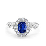 Oval Art Deco Enagement Bridal Ring Simulated Blue Sapphire CZ 925 Sterling Silver