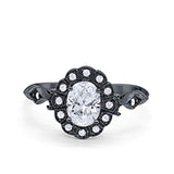 Art Deco Wedding Black Tone, Simulated CZ  Ring Oval 925 Sterling Silver