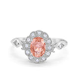 Oval Art Deco Enagement Bridal Ring Simulated Morganite CZ 925 Sterling Silver