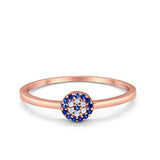 Evil Eye Ring Blue Sapphire Round Rose Tone, Simulated CZ 925 Sterling Silver