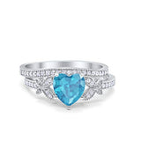 Two Piece Heart Promise Engagement Ring Simulated Aquamarine CZ 925 Sterling Silver
