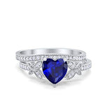 Two Piece Heart Promise Engagement Ring Simulated Blue Sapphire CZ 925 Sterling Silver