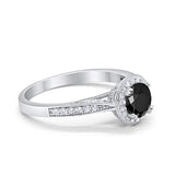 Halo Art Deco Engagement Ring Round Simulated Black CZ 925 Sterling Silver