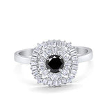Art Deco Round Baguette Simulated Black CZ 925 Sterling Silver Wedding Ring